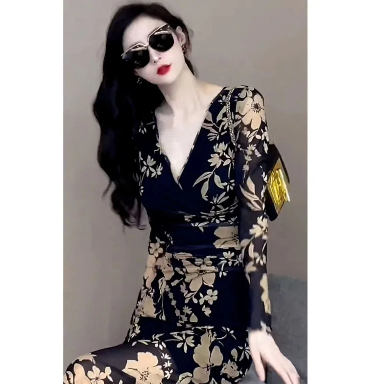 Kleider, langärmelig, Damenkleid, Abendparty, Winter, Wolle, gerippt, Patchwork, verdreht, tailliert, minimalistischer Stil, Falten, einfach