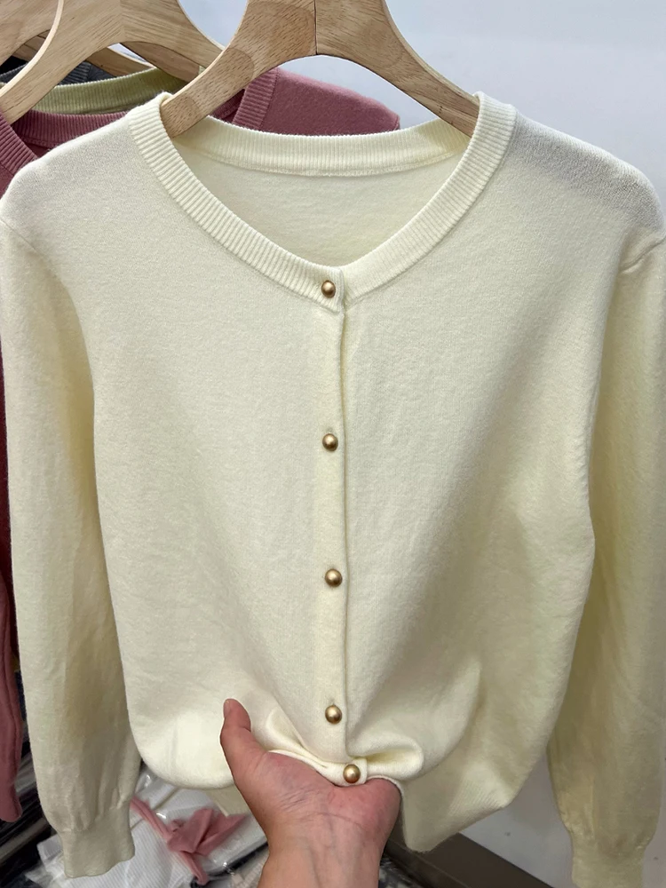 

2025 Long Sleeve Sweaters Autumn Winter Women O-Neck Knitwear Tops Clothing Fashion Basic Cardigan