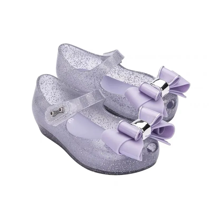 Mini Melissa Summer Spring Gilrs Sandals Children Single Jelly Shoes Sister\'s Fashion Big Bow Princess Flat Summer Beach Sandals