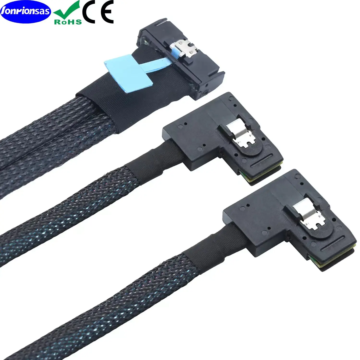 LONRIONSAS#PCI-E 5.0 MCIO 8X 74Pin to 2X 36Pin Mini SAS SFF-8087 right angle Extension Data and Cord Cable