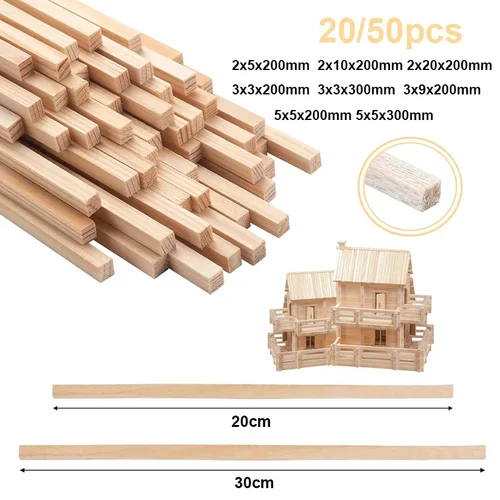 발사 나무 공예 사각형 커드젤 모델, 건물 조각, DIY 수공예, 교육 만들기 액세서리 스틱, 20-50 개 