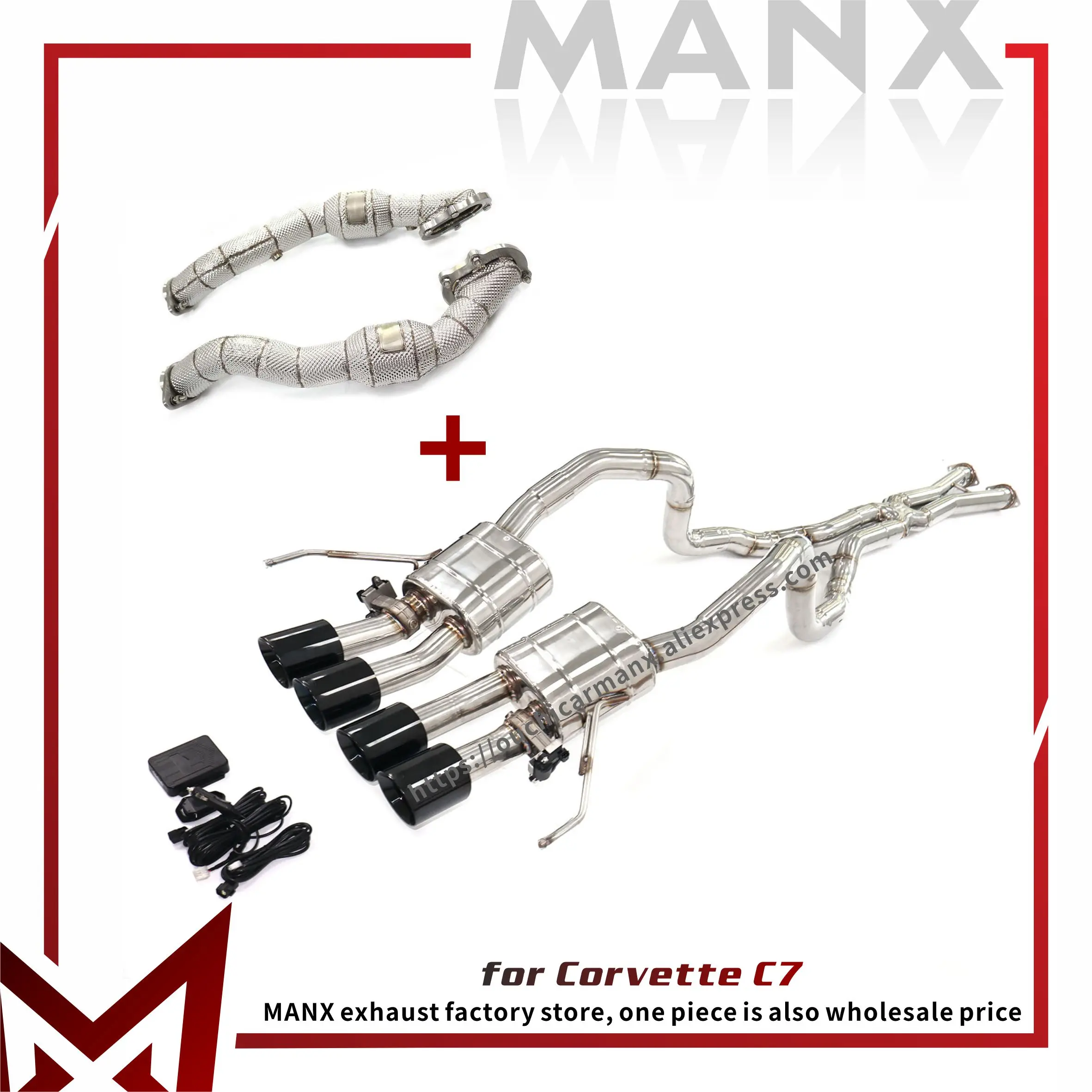 

MANX Exhaust pipe for Corvette C7 SUS304 Catback Electronic valves Muffler Easy installation Downpipe Heat shield