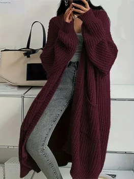Casual Knit Cardigan Lady Fashion Solid Long Sleeve Loose Sweater Loose Tops For Women Holiday Streetwear Women's Clothing New 6
