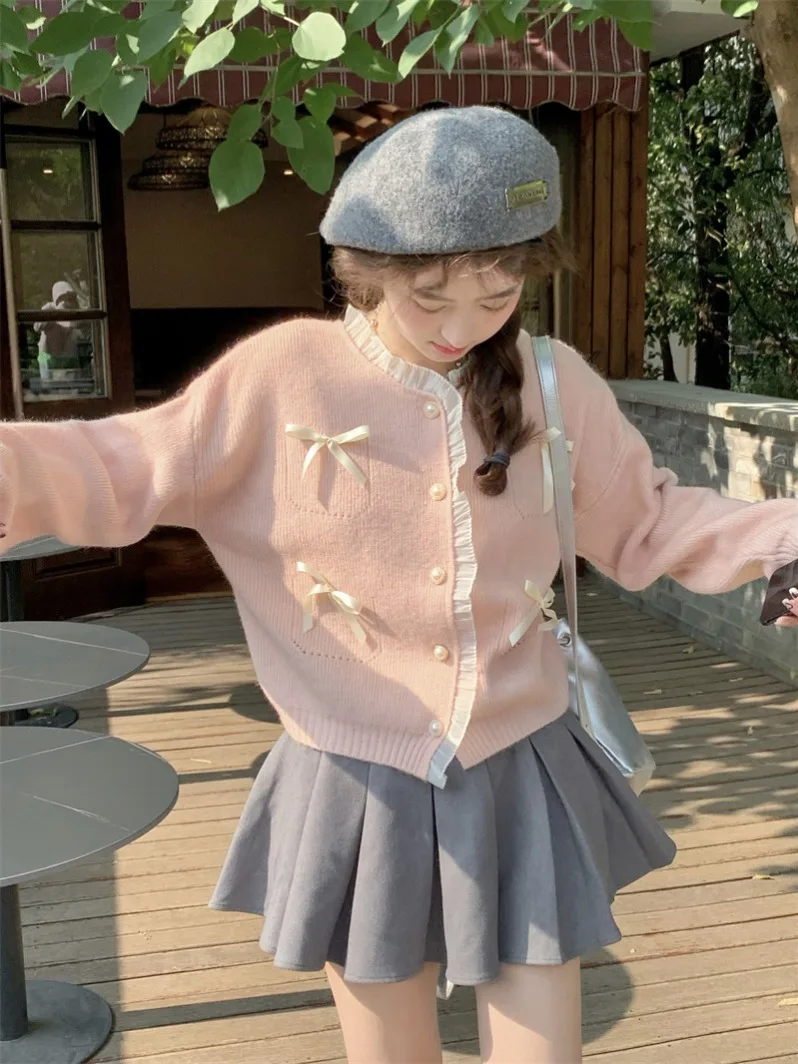 الوردي الجولة Ne محبوك سترة معطف المرأة الخريف الشتاء ort تصميم تحسس ملابس خارجية عقدة ort متماسكة #4