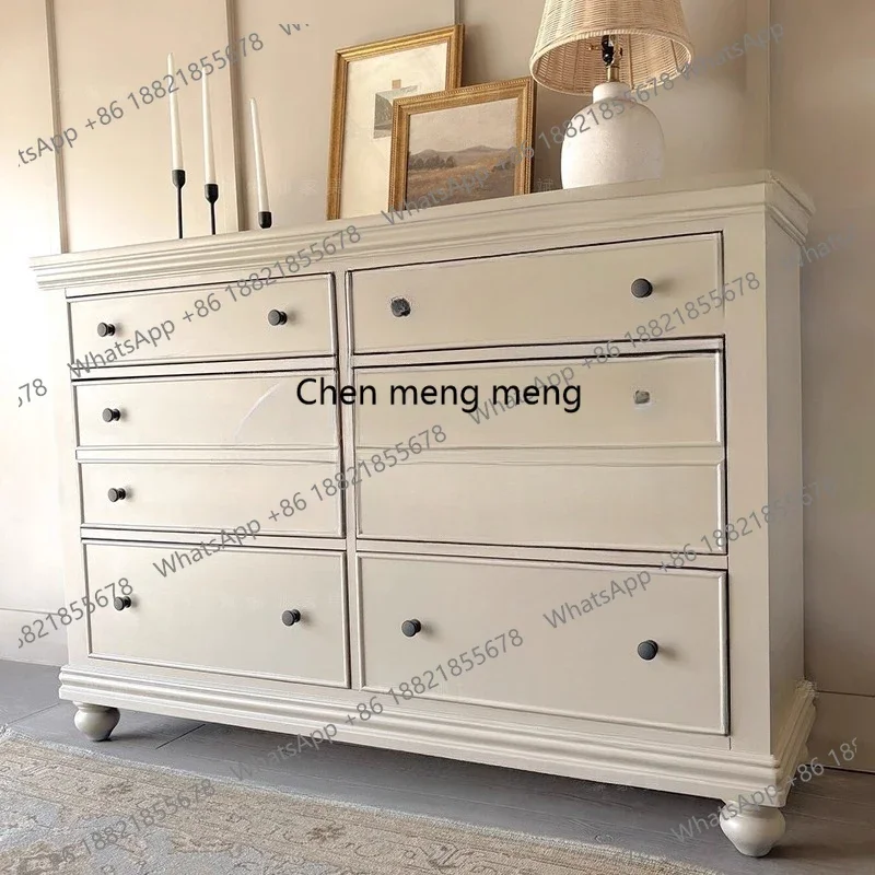 French retro beige chest antique living room storage bedroom entrance cabinet