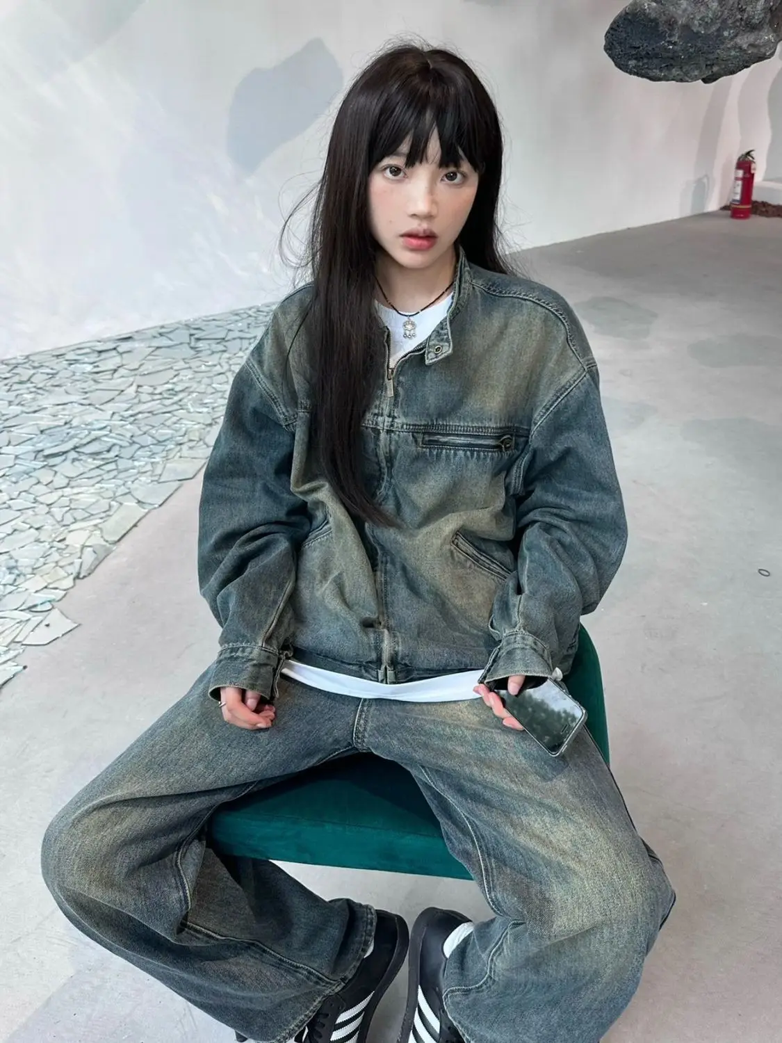 

Denim Coat Cropped Womens Fall Corduroy Double-Faced Snap Button Fitted School Sportswear All-Match Checked Slimming Embroidered