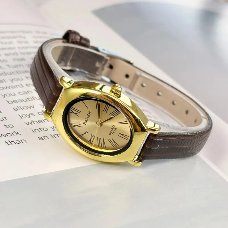 

Модные женские часы с овальным циферблатом, роскошный кожаный ремешок, женские кварцевые часы в стиле ретро, дропшиппинг