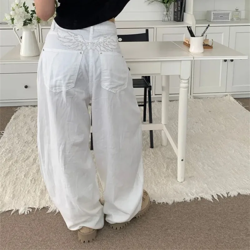 

Retro Heavy Embroidery Loose Casual Pants Women's Jeans Long Trousers Autumn 2025 Chic Lazy Relaxing Loose Fit Cotton