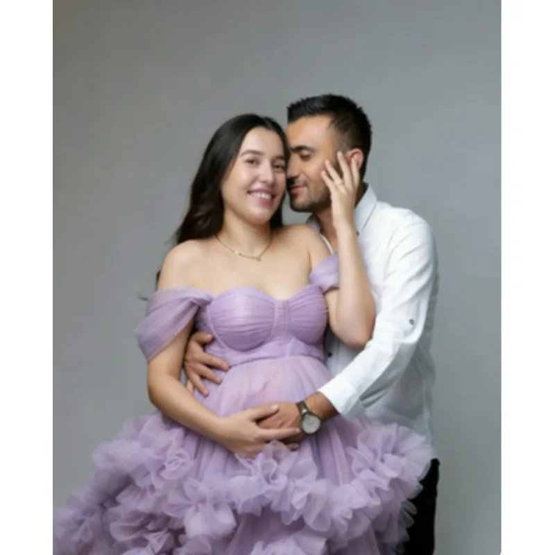 Maternity Photoshoot Dress | Long Tiered Tulle Skirt & Bridal Robe Style | Custom Sizes for Wedding & Prom |Gown baby shower