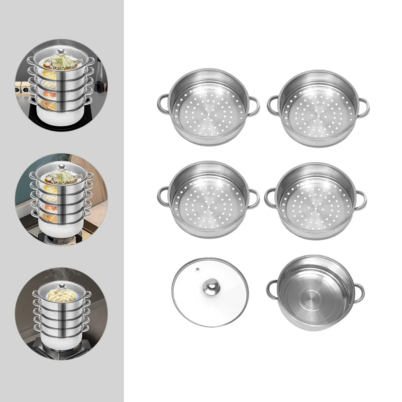 

5-Layer Stainless Steel Steamer Suitable for Steaming Corn, Dumplings, Buns, Fish, Chicken, Seafood, and Other Dishes