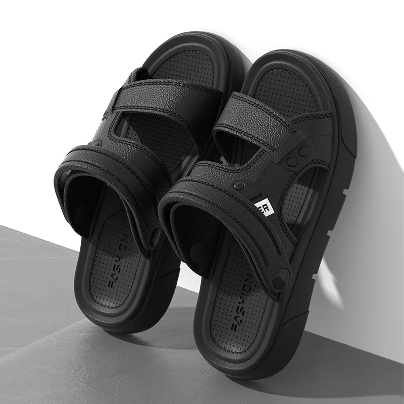 2024 Men\'s Solid Color Slippers Outdoor Flat Sandals Lightweight Soft Sole Beach Slides Shoes