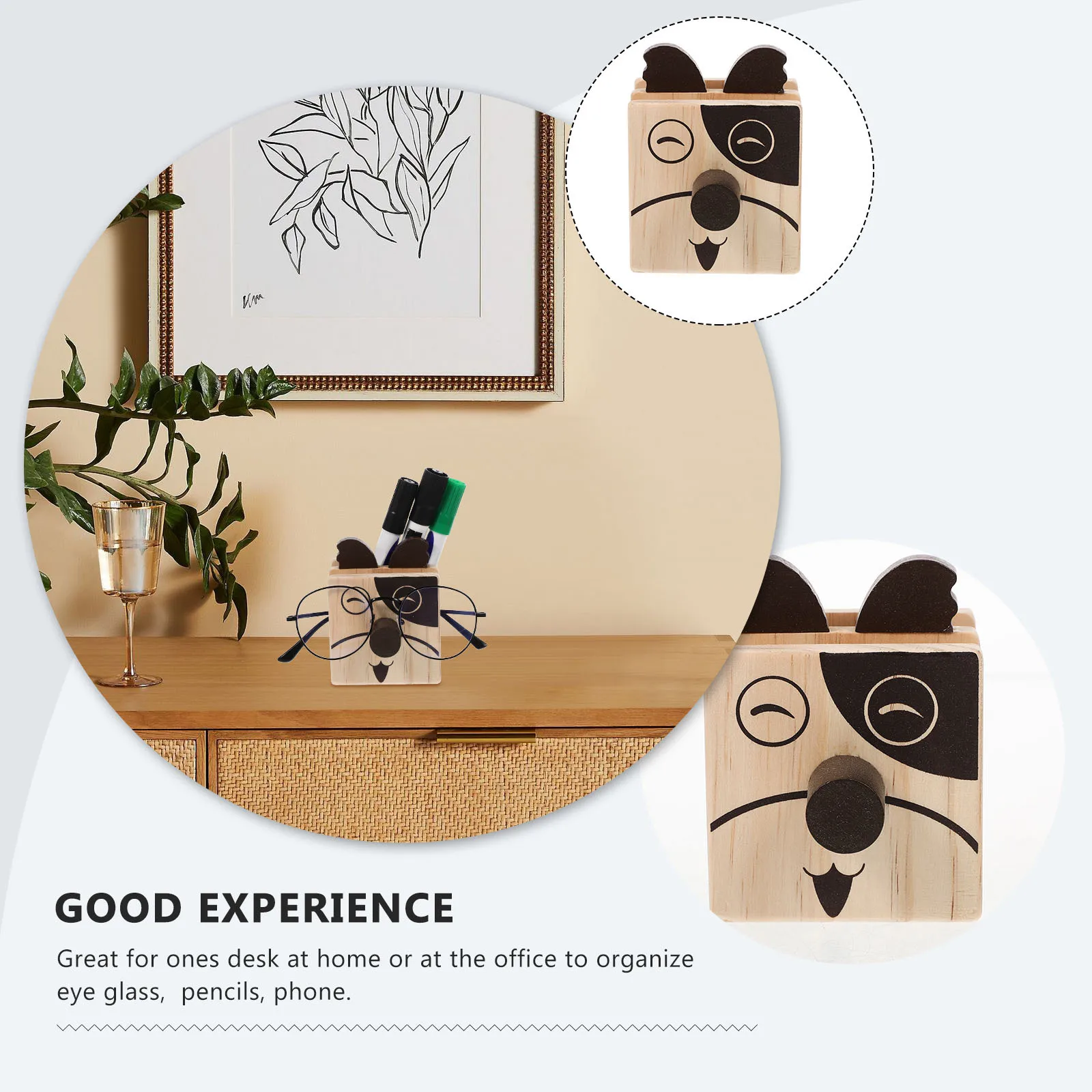 حامل قلم نظارات خشبي متعدد الوظائف على شكل رسوم كرتونية، منظم مكتب، حاوية أقلام رصاص على شكل حيوان للطلاب والمعلمين