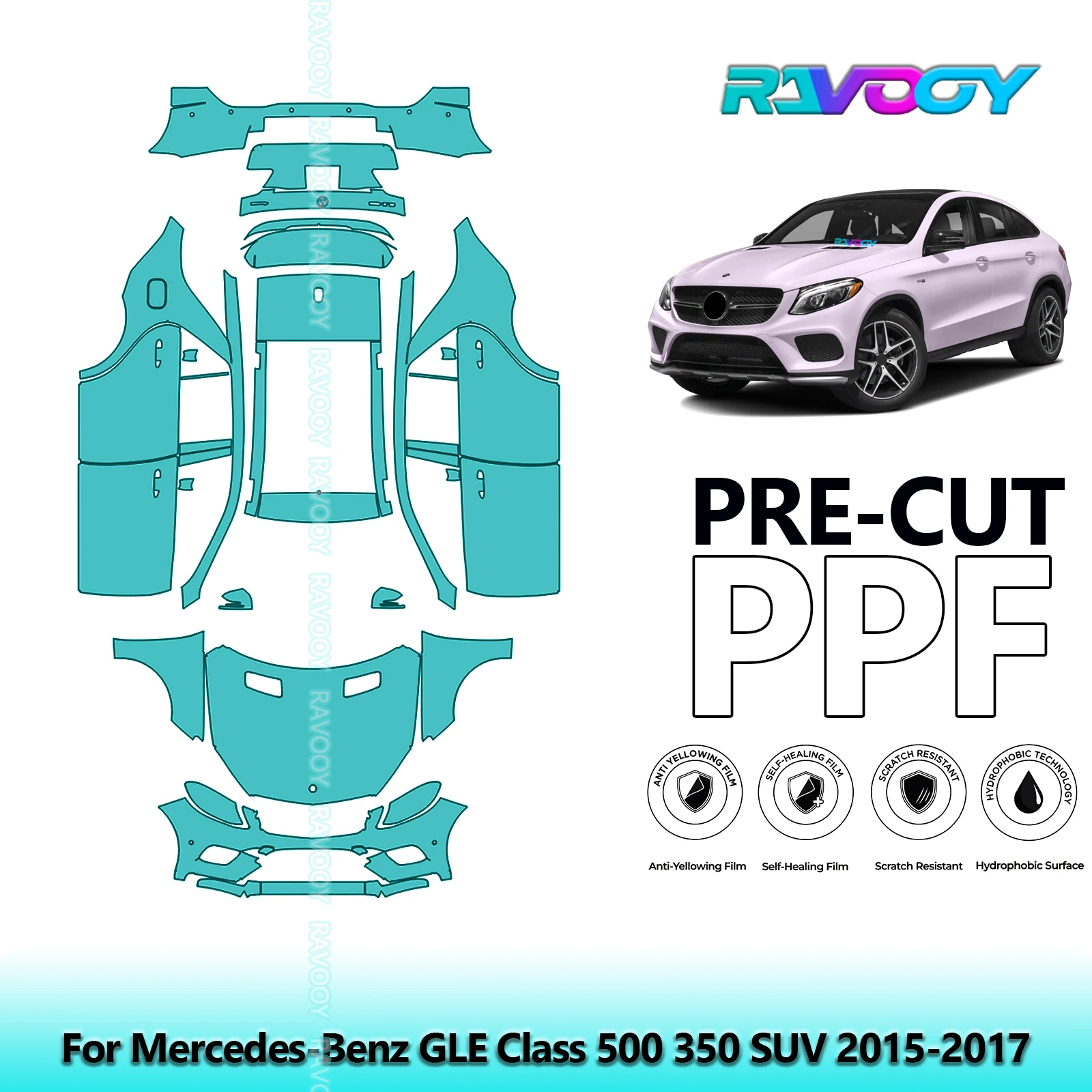 

8.5Mil Full Vehicle Clear Bra Precut PPF Paint Protection Film For Mercedes-Benz GLE Class 500 350 SUV 2015-2017