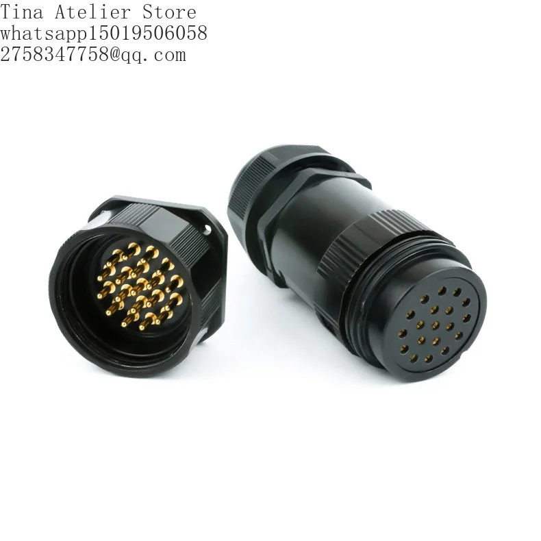 Black 19 Pin Waterproof Power Electrical Connectors Socapex Male Plug Female Socket Inline Connector
