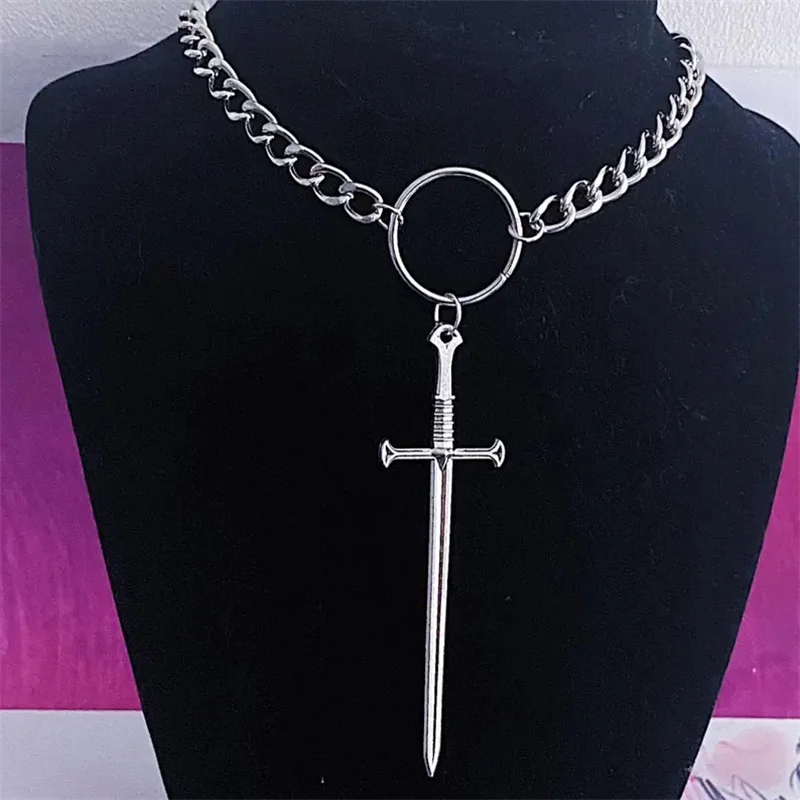القوطية الصليب طويل السيف المختنق قلادة O-حلقة سلسلة ريترو الشرير للجنسين المجوهرات هدية 2026 جديد #1