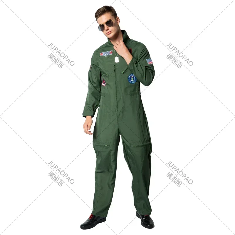 Top Gun Movie Cosplay Uniforme dell'aeronautica americana Costumi di Halloween per uomo Adulto Esercito Verde Pilota Tuta Astronauta MN11