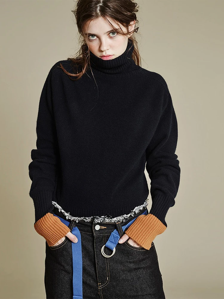 Sweter Camere Thiened Wanita Ukuran Besar Kerah Tinggi Malas Sle Longgar Musim Gugur Musim Dingin Overhead Rajutan Wanita Irt