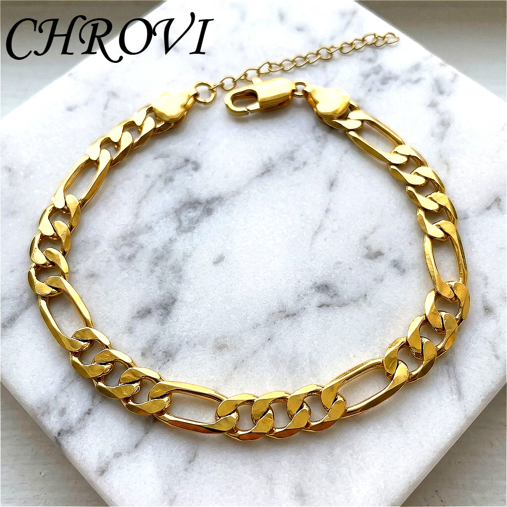 Luxury-sophisticated three-in-one bracelet featuring Feigauro chain (6MM x 8MM x 23CM), NK chain, gold-plated hip accessory