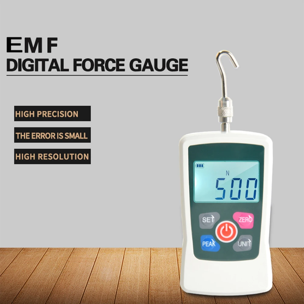 Digital Force Gauge 500N/ 50kg/ 110Lb/ 1760oz Push Pull Force Meter Unit Switchable Backlit Mini Dynamometer 6 Fixture Heads