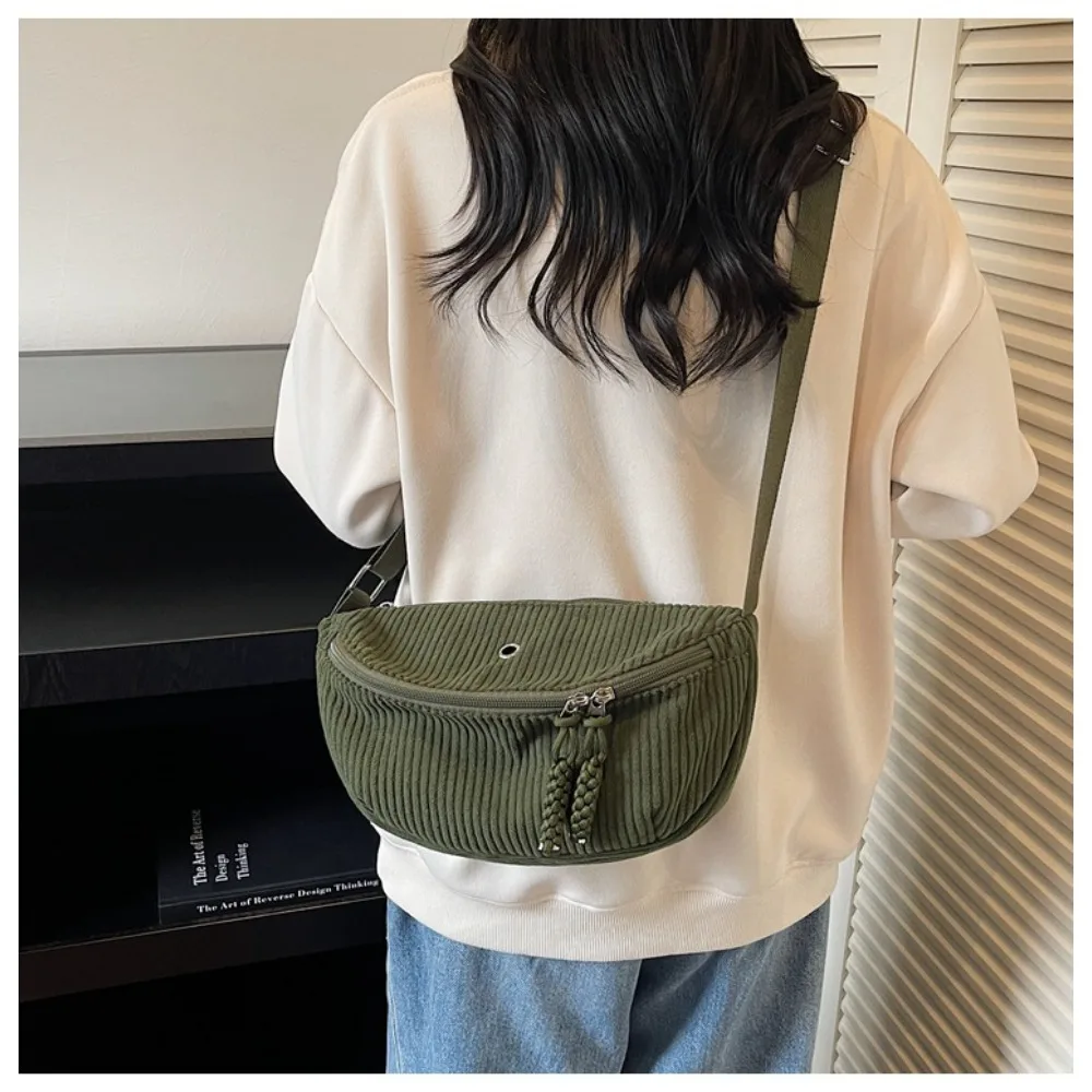 

Striped corduroy women's simple crossbody bag, retro business casual, lightweight crossbody bag