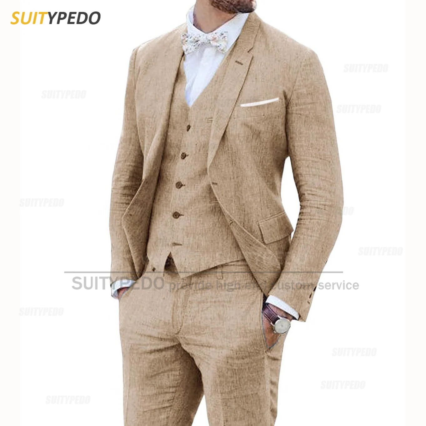 2023 Linen Suit for Men 3 Pieces Casual Slim Fit Summer Classic Blazer Vest Pants Set Formal Prom Wedding Business Men Tuxedos