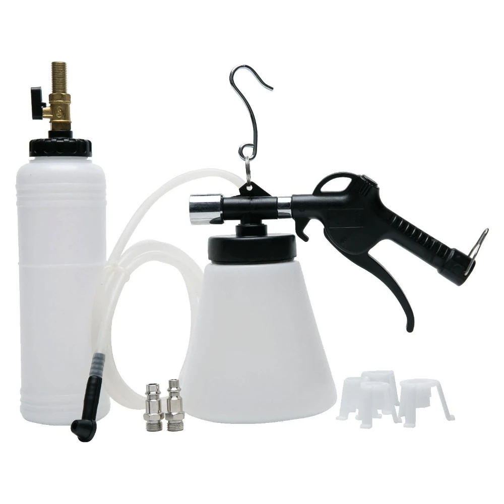 

Pneumatic Brake Fluid Bleeder Tool with 4 Master Cylinder Adapters 90-120 PSI