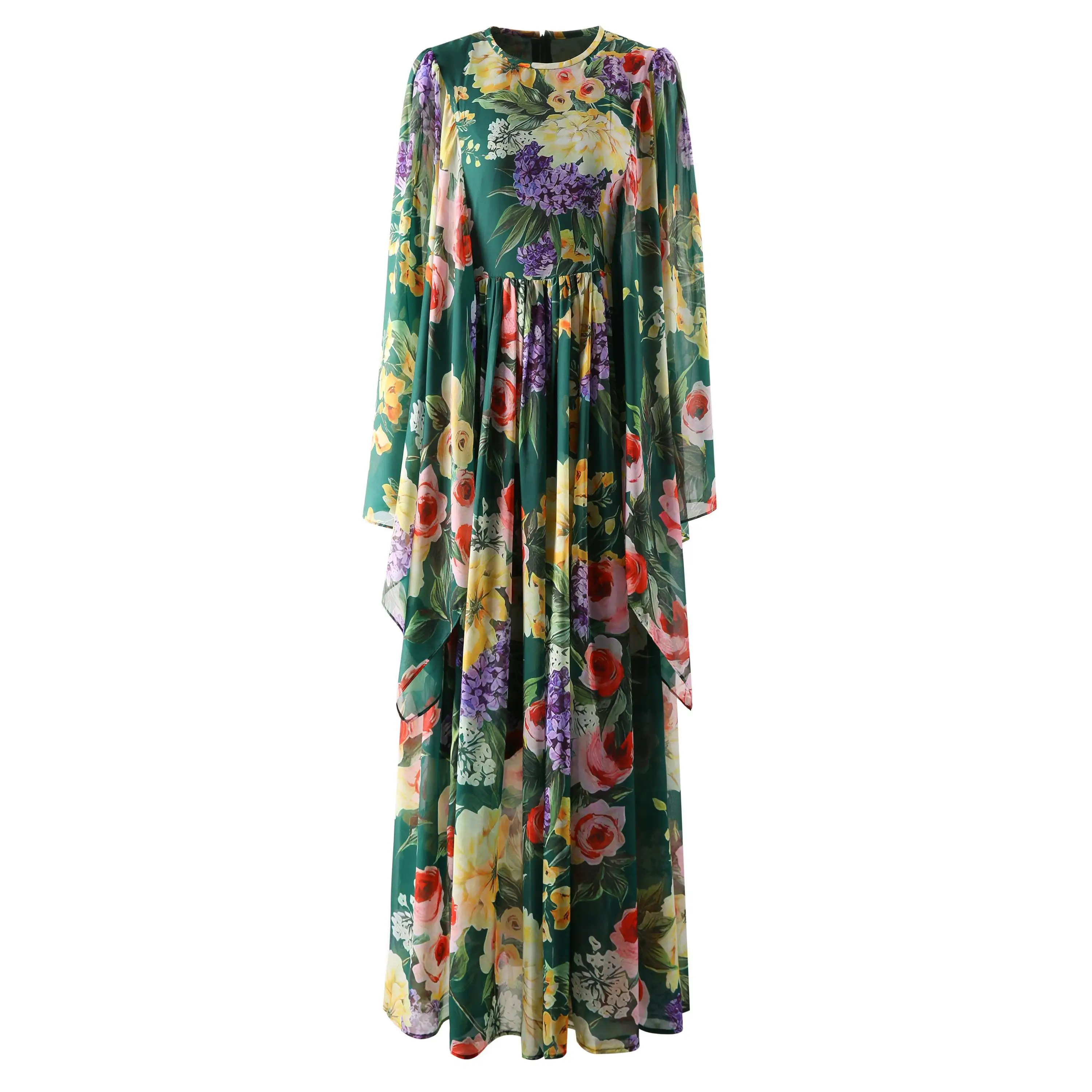 2024 Spring Autumn Long Sleeve Dress Women Elegant Maxi Dresses O-Neck Floral Print Sping Autumn Bohemian Casual Full Sleeve