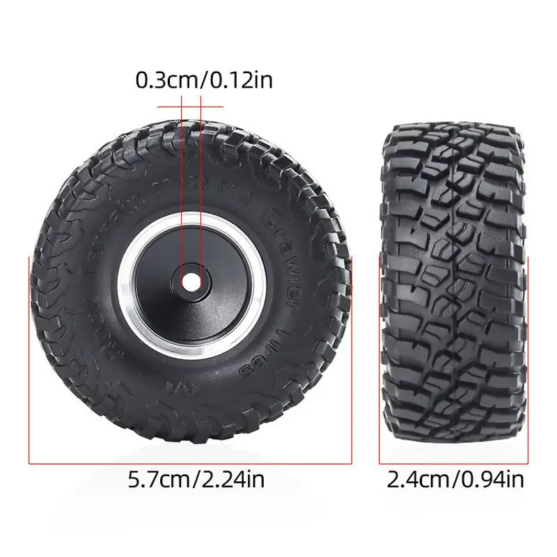 1.0 Inch Tires and Wheels Set for TRX4M SCX24 FMS FCX24 1/18 RC Crawler, 4pcs Pre-assembled Rubber Tires with Plastic Rims, Read