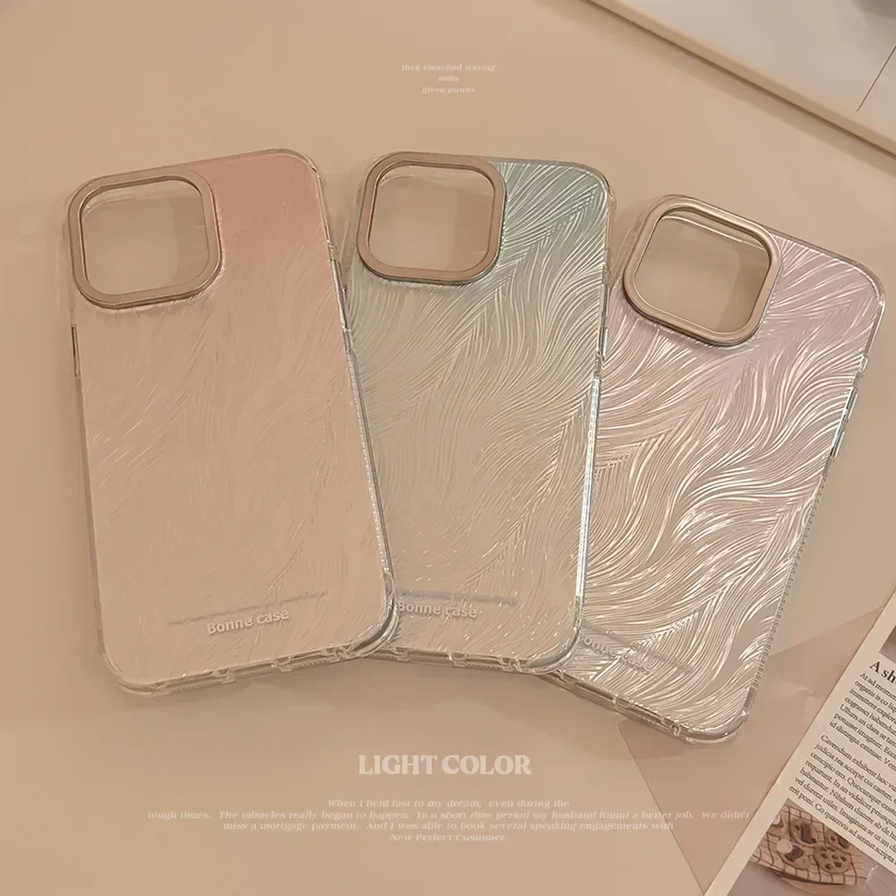 Fairy Gradient color laser plating Feathers art Phone Case For iPhone 15 14 13 12 Pro Max 15 Plus Case Cute luxury Cartoon Cover