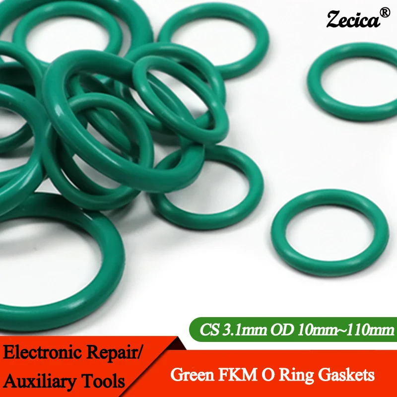 

10/50Pcs Green FKM O Ring Gasket CS 3.1mm OD 10 ~ 110mm Fluorine Rubber Sealing Washer Heat resistant Oil Resistant Acid Alkali