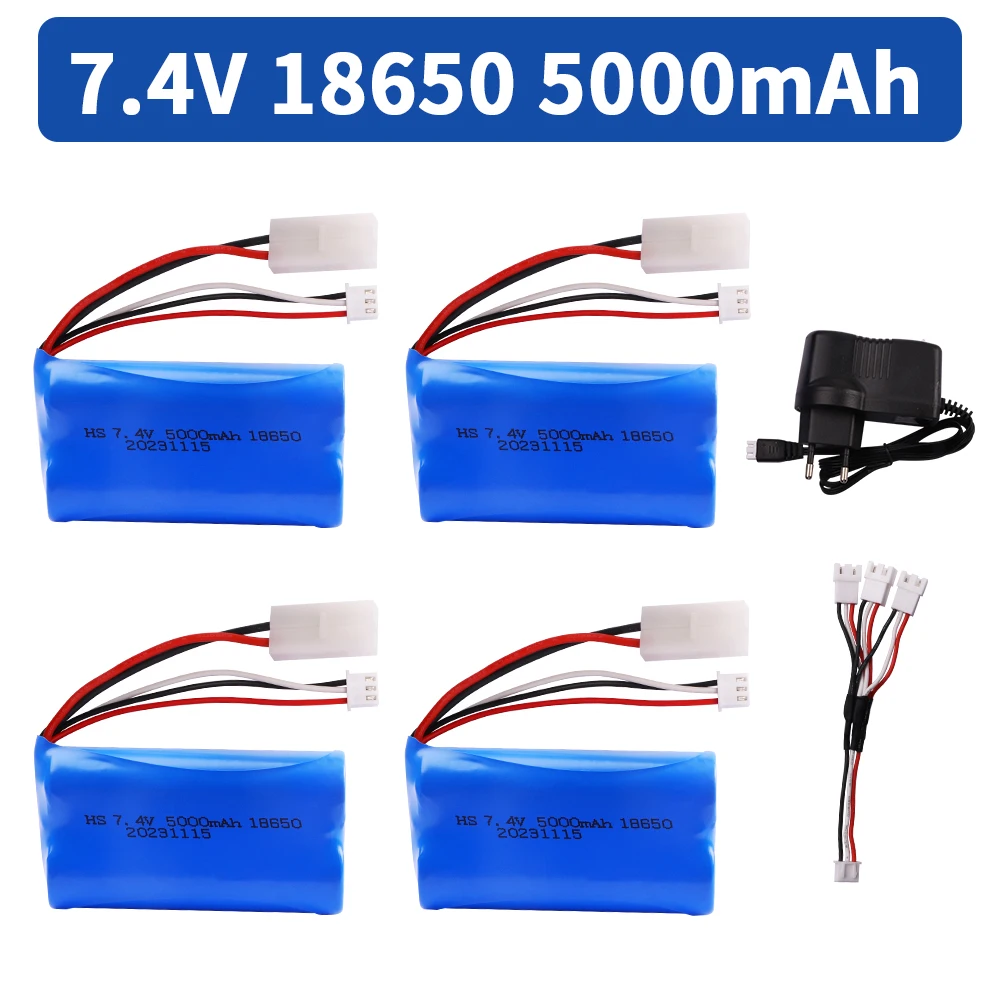 7.4V 5000Mah 18650 Li-Ion Batterij Met Lader Set Voor Meizhi 2856 Hoge Snelheid Afstandsbediening Vrachtwagens Auto Traint Speelgoed Reserveonderdelen