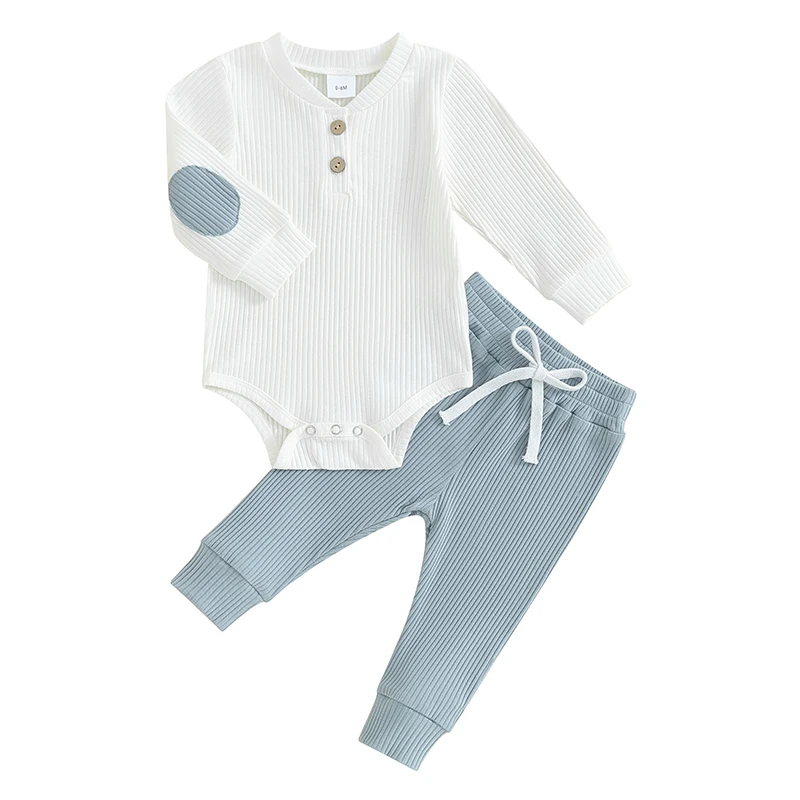 

Infant Baby Boy Girl Ribbed Cotton Clothes Long Sleeve Bodysuit Top and Pants 2PC Newborn Coming Home Outfits