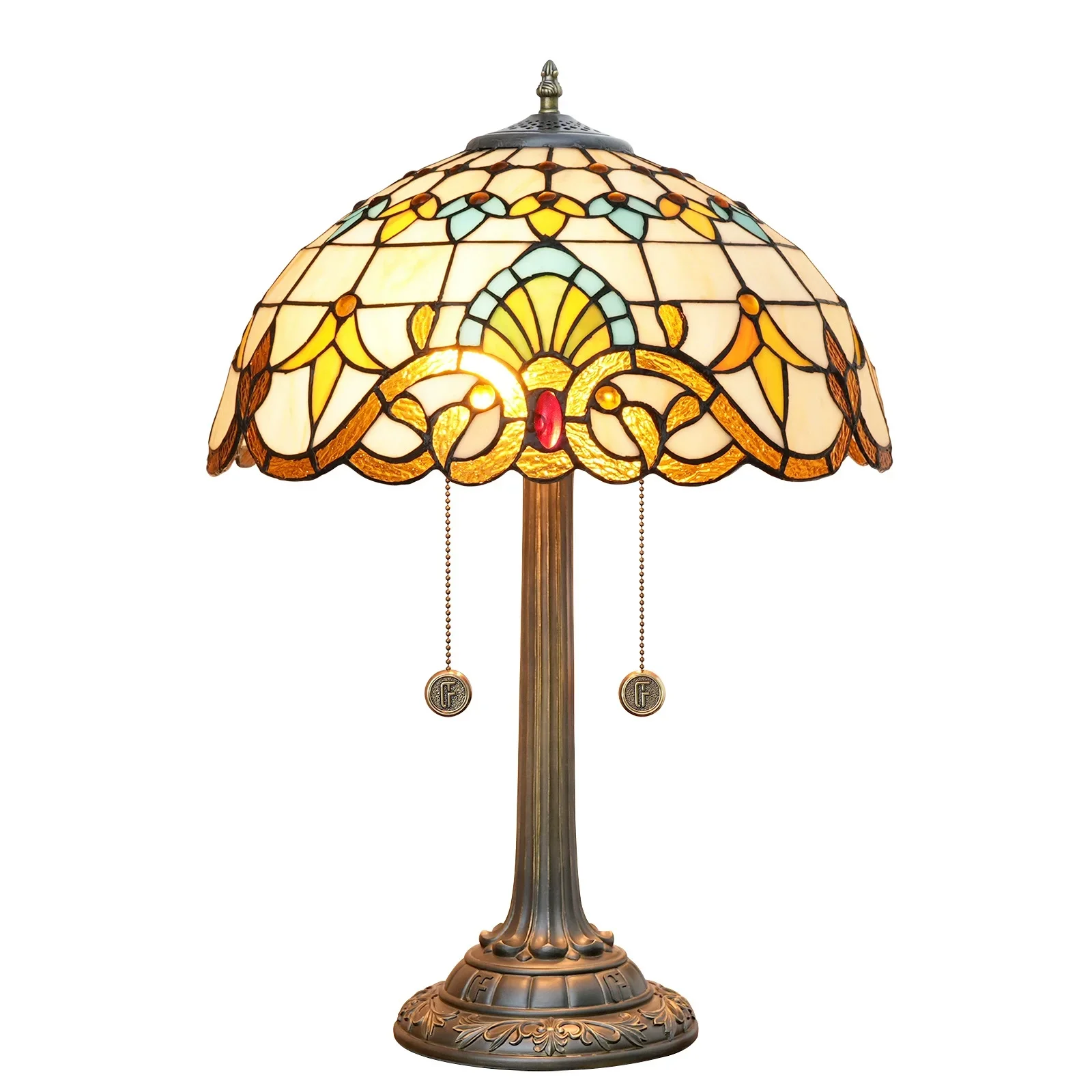 16 Inch Tiffany Stained Glass Table Lamp Classical Yellow Baroque Style Lavender Hotel Guest Room Decoration Table Lighting