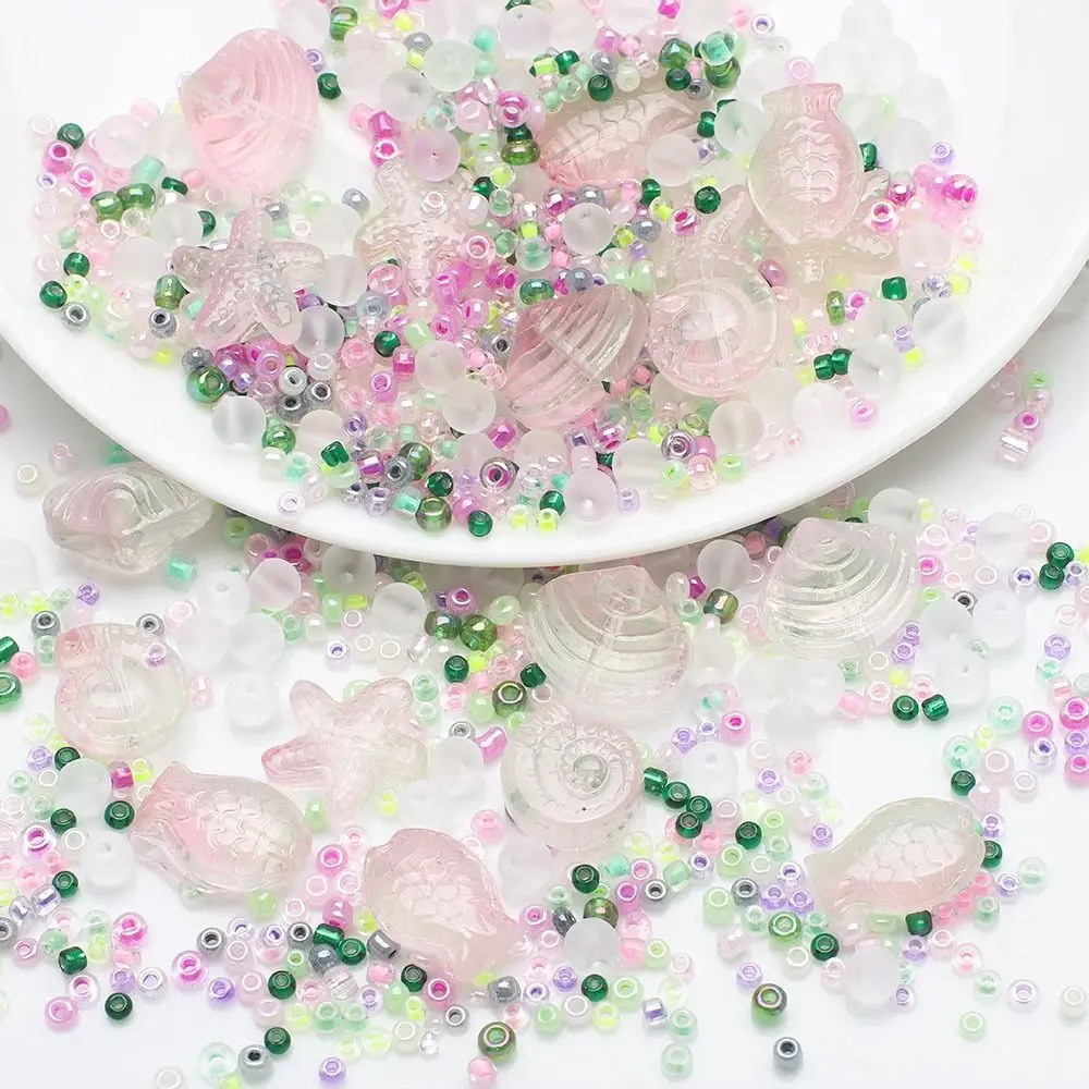 45g Perline sfuse con motivo misto Pesce di vetro Stelle marine Lumache Conchiglie Materiale fatto a mano Perline multicolori sfumate