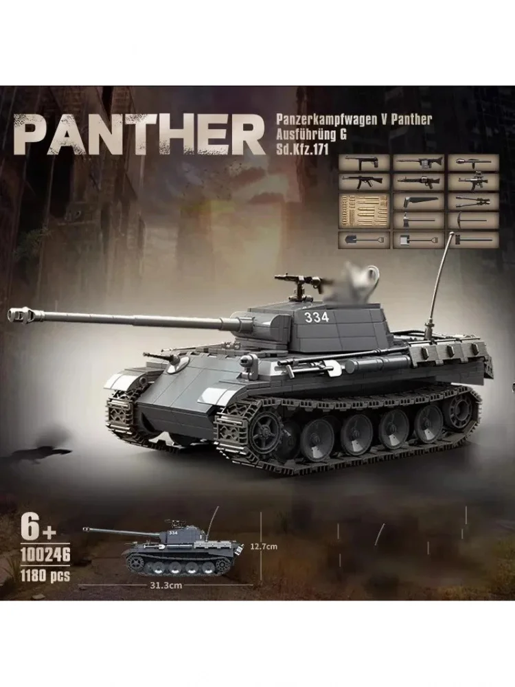 Militaire Tweede Wereldoorlog Serie Panther Type-G Tank Bouwsteen Speelgoed Collectie Model Kinderen Voor Kerstmis En Verjaardagscadeaus - afbeelding 2