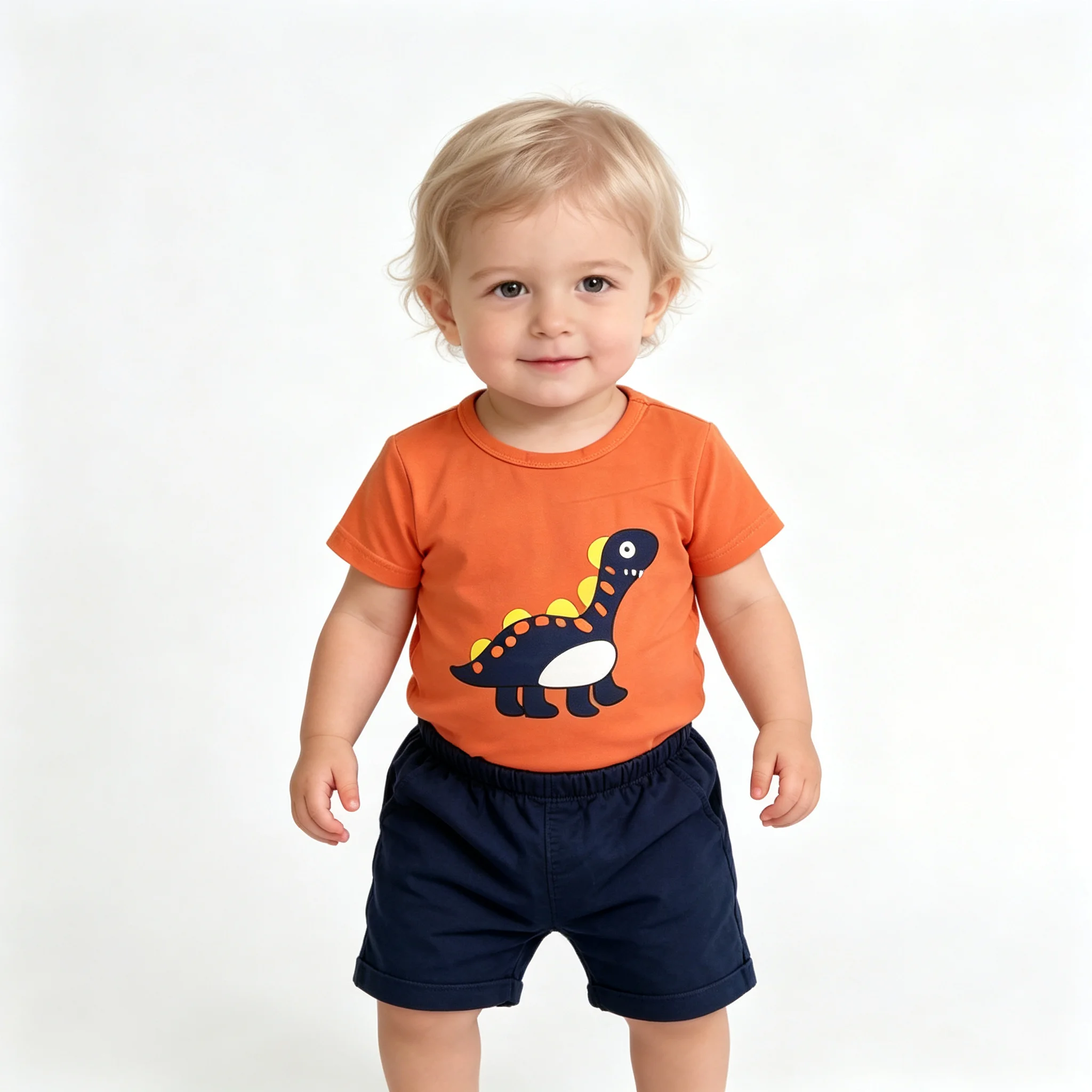 children's summer clothing, stylish and stylish. Children's upright dinosaur short sleeved set. Baby cartoon two-piece set