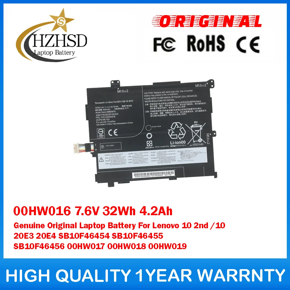 

00HW016 7,6 В 32 Втч 4,2 Ач Оригинальный аккумулятор для ноутбука Lenovo 10 2nd/10 20E3 20E4 SB10F46454 SB10F46455 SB10F46456 00HW017