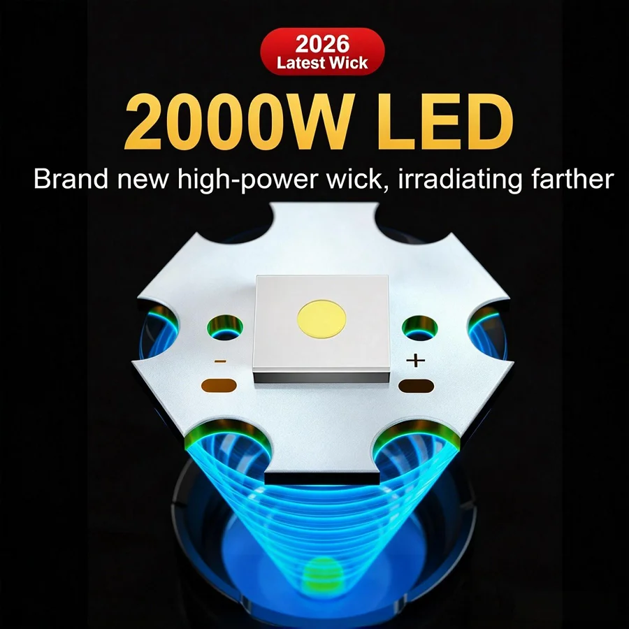 98000000LM 2000W Ultra Powerful Flashlights Rechargeable LED Tactical Torch Super Bright Lamp Outdoor Adventure Fishing Camping
