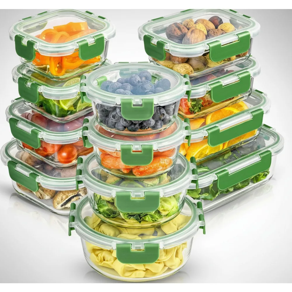 

24шт контейнеры для хранения продуктов из боросиликатного стекла с крышками | Герметичный набор для приготовления еды с морозильной камерой для кухни и обеда