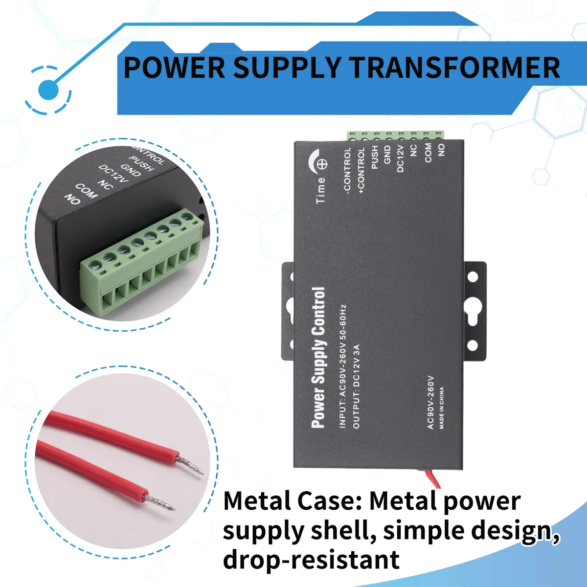 ABNJ Access Control Power Supply Transformer Door System Adapter AC110-240V Covertor System Machine Black DC12V 3A