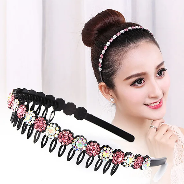 New fashion simple Boutique luxury Anti-skid pearls headband with teeth  rhinestones Hairband for Woman Girls Hair Headwear