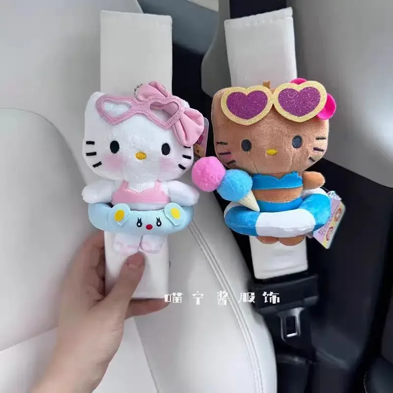 Hello Kitty Cute Car Plush Doll Seat Belt Anti-Suffocation Shoulder Cover Fashion Kawaii Doll Car Decoration Accessories Gift