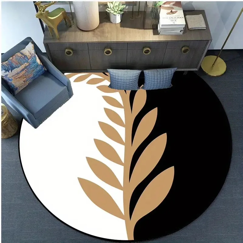 

Crystal velvet carpetHeavy-Duty Crystal Velvet Round Mat - Non-Slip Backing, Black and White Modern Floral Mat for Indoor