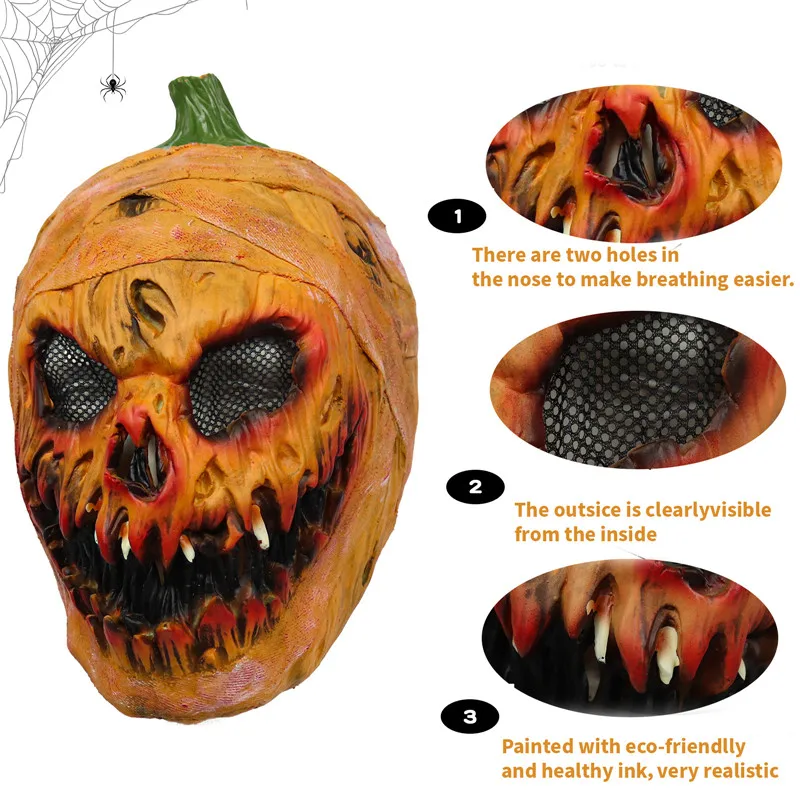 

Novelty Scary Halloween Scary Latex Full Head Pumpkin Mask Halloween Creepy Latex Pumpkin Head Mask Halloween Costume Party Prop