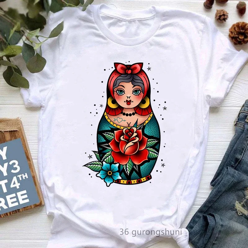 Russian Doll T-Shirt Women\'S Clothing 2024 Funny Summer Fashion Tshirt Femme White Casual T Shirt Female Harajuku Shirt