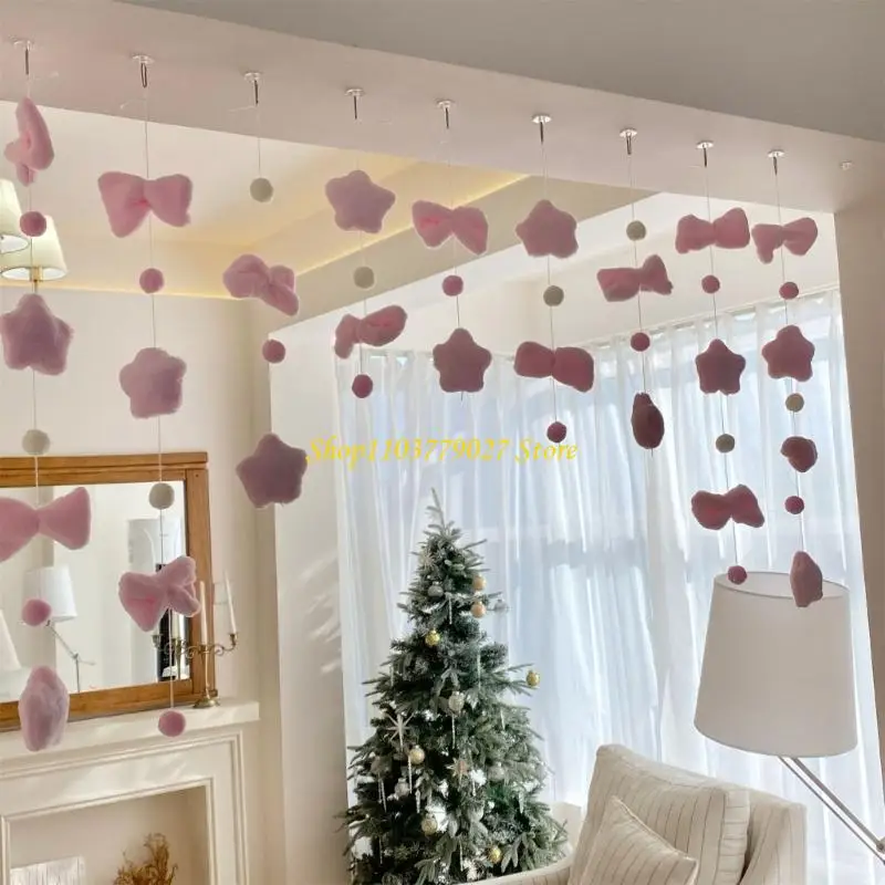 C4DF Cortinas para puerta, decoraciones colgantes pared del dormitorio para niñas, cortina con lazo estrella fieltro,