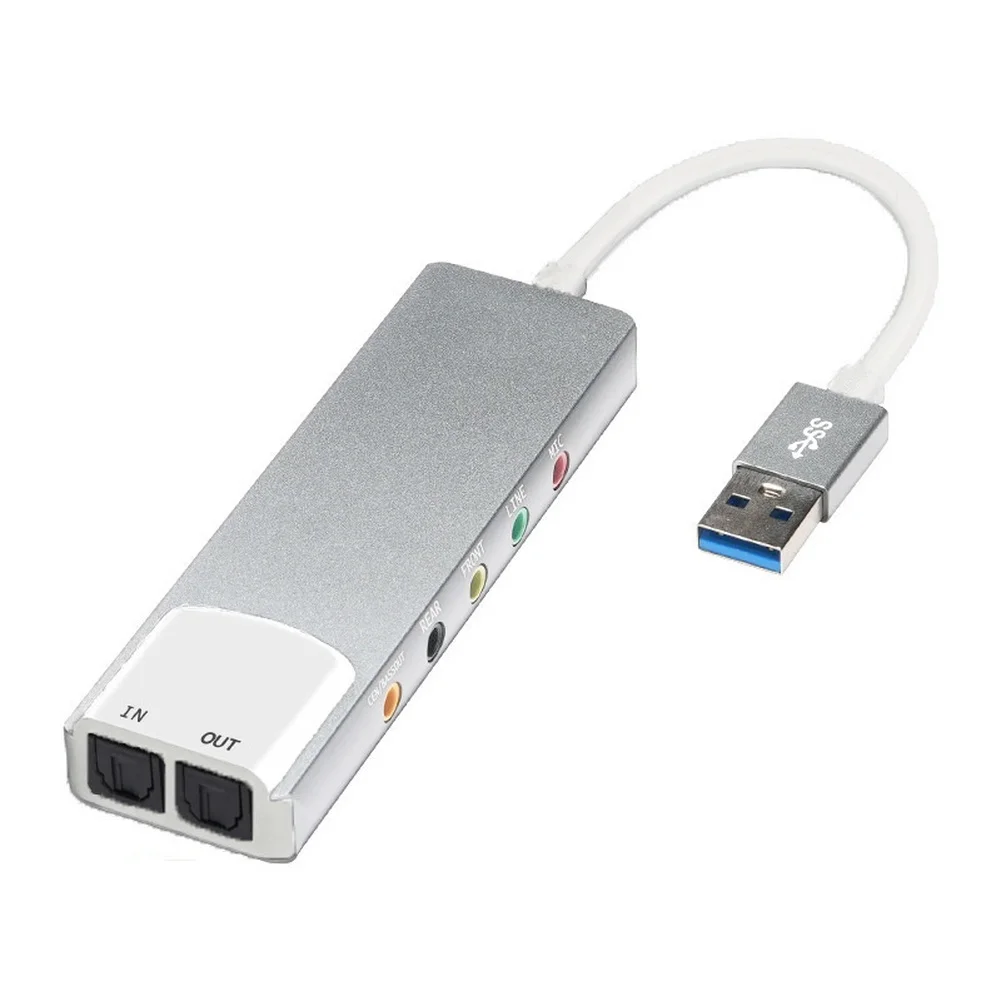 USB External Sound Card with Aluminum Housing 5.1 Audio Decoding and SPDIF Optical Output Compatible with and OS