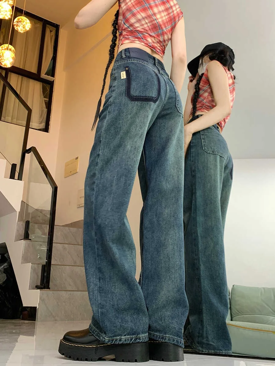 

Широкие джинсы с высокой талией, женские джинсовые брюки прямого кроя, длинные брюки, утягивающие свободные брюки, универсальная длина в пол