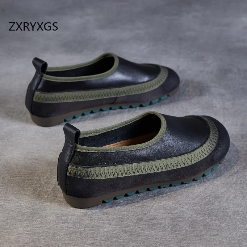 ZXRYXGS-Chaussures Plates en Cuir group pour Femme, Grande Taille, Élégantes, Confortables, Rétro, Premium, Nouvelle Collection 2024