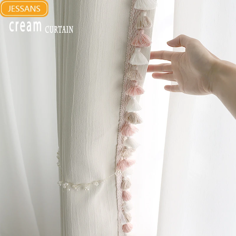 Thickened Chenille Cream White Jacquard Velvet Curtains for Living Room Bedroom French Window Balcony Window Customized Finished